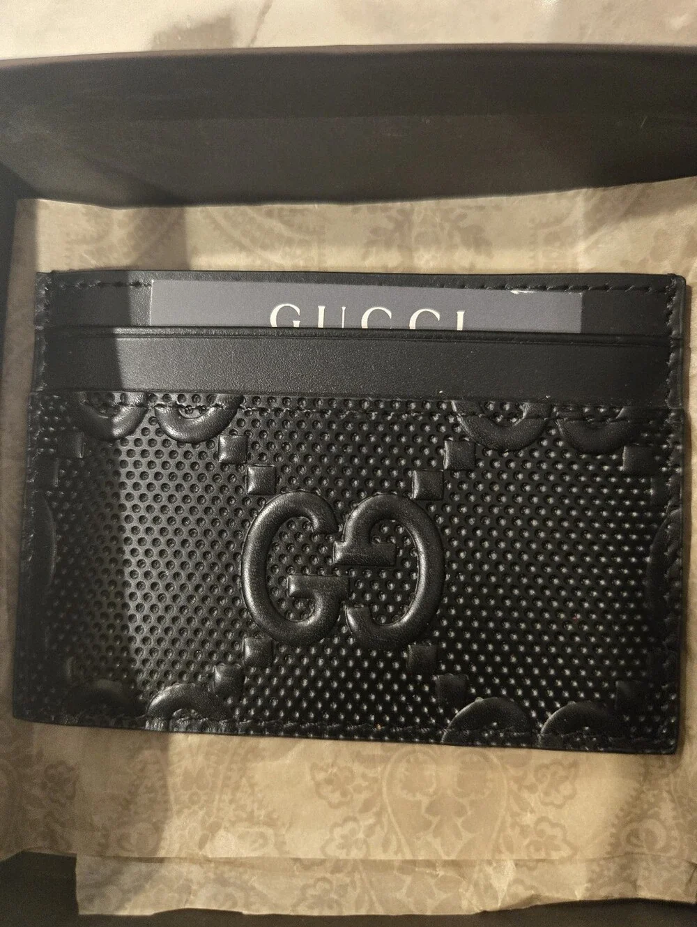 Gucci Black Embossed GG Leather Card Holder